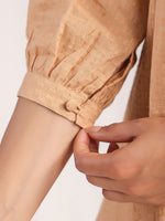 Thumbnail for Janasya Pleated Jacquard Peach Self Design V-Neck Co-Ords - Distacart