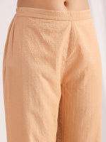Thumbnail for Janasya Pleated Jacquard Peach Self Design V-Neck Co-Ords - Distacart