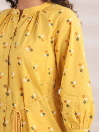 Thumbnail for Janasya Gathering Cambric Mustard Geometric Band Collar Co-Ords