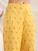 Thumbnail for Janasya Gathering Cambric Mustard Geometric Band Collar Co-Ords - Distacart