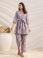 Thumbnail for Janasya A-Line Cambric Grey Ethnic Motifs V-Neck Co-Ords - Distacart