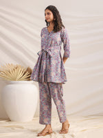 Thumbnail for Janasya A-Line Cambric Grey Ethnic Motifs V-Neck Co-Ords - Distacart