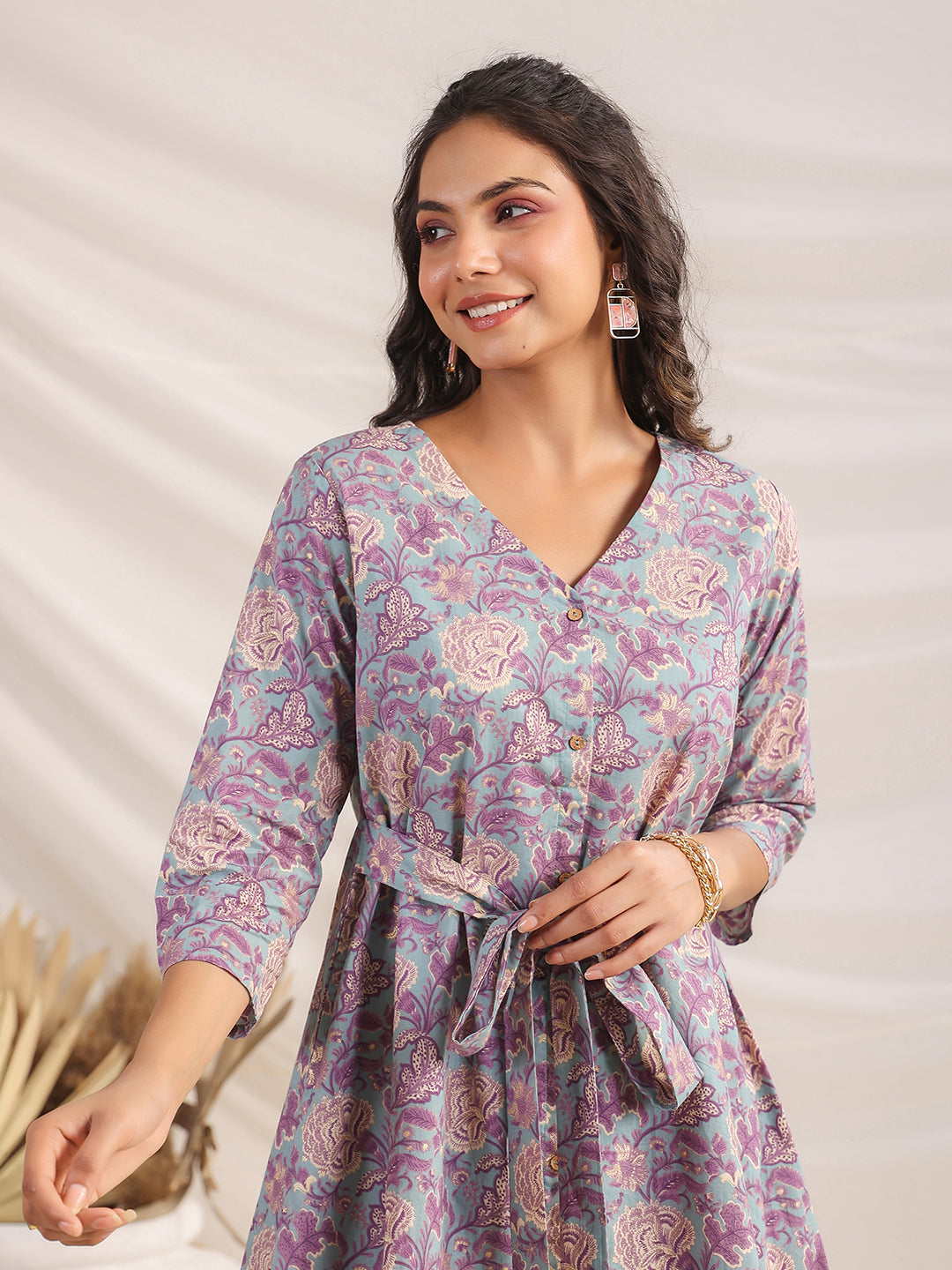 Janasya A-Line Cambric Grey Ethnic Motifs V-Neck Co-Ords - Distacart