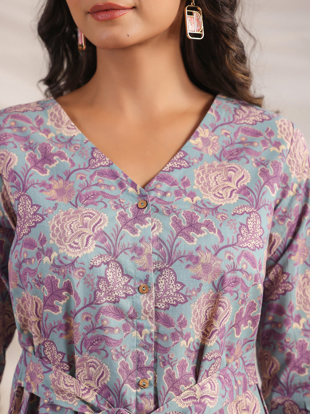 Janasya A-Line Cambric Grey Ethnic Motifs V-Neck Co-Ords - Distacart