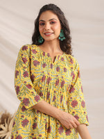 Thumbnail for Janasya Bright Cotton Floral Pleated Top & Bottom Set