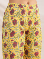 Thumbnail for Janasya Bright Cotton Floral Pleated Top & Bottom Set