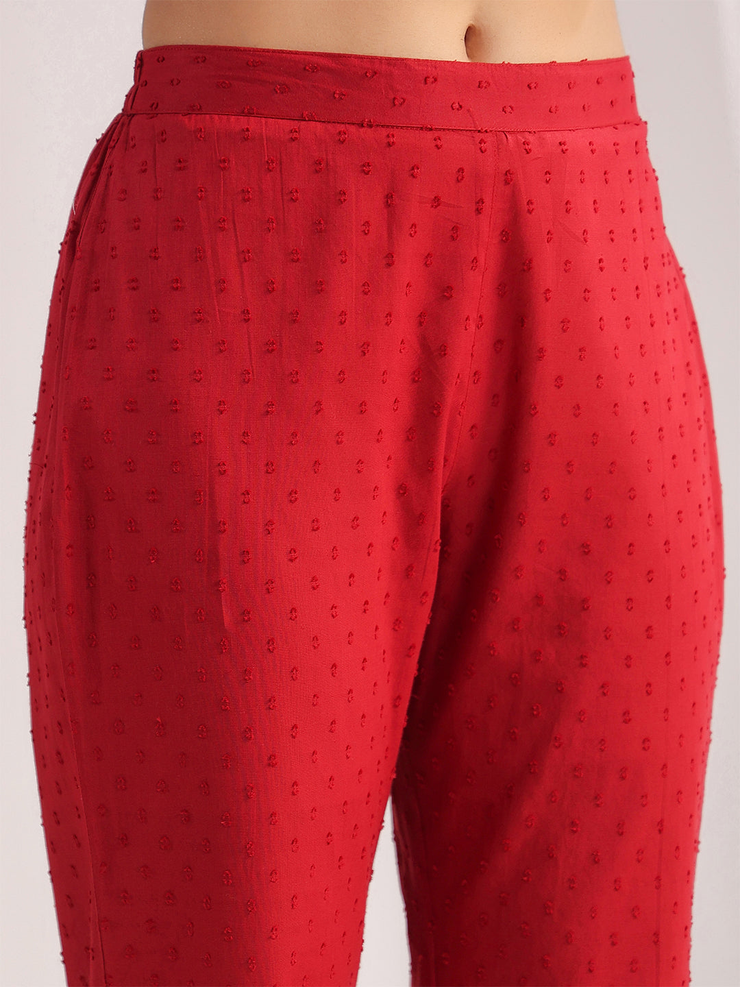 Janasya A-Line Dobby Cotton Maroon Solid V-Neck Co-Ords - Distacart
