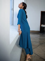 Thumbnail for Janasya A-Line Dobby Cotton Teal Self Design V-Neck Co-Ords - Distacart