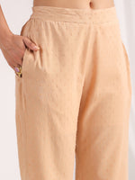 Thumbnail for Janasya Straight Dobby Cotton Beige Solid V-Neck Co-Ords - Distacart