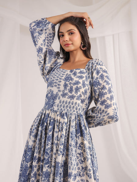 Janasya Off White Cambric Floral Dress - Distacart