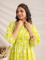 Thumbnail for Janasya Bright Cotton Floral Gathered Dress
