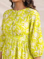 Thumbnail for Janasya Bright Cotton Floral Gathered Dress