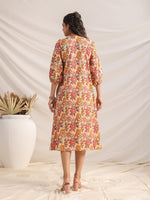 Thumbnail for Janasya Gathered Cambric Yellow Floral V-Neck Dress - Distacart