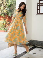 Thumbnail for Janasya From Style Master Dobby Georgette Floral Flared Dress