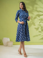 Thumbnail for Janasya Dark Cotton Ethnic Motifs Shirt Dress Dress