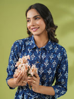 Thumbnail for Janasya Dark Cotton Ethnic Motifs Shirt Dress Dress