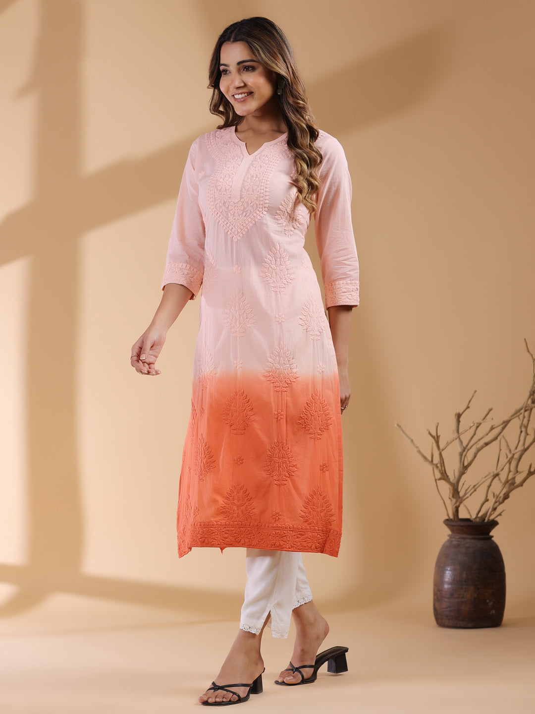 Janasya Bright Cotton Ombre Straight Kurta