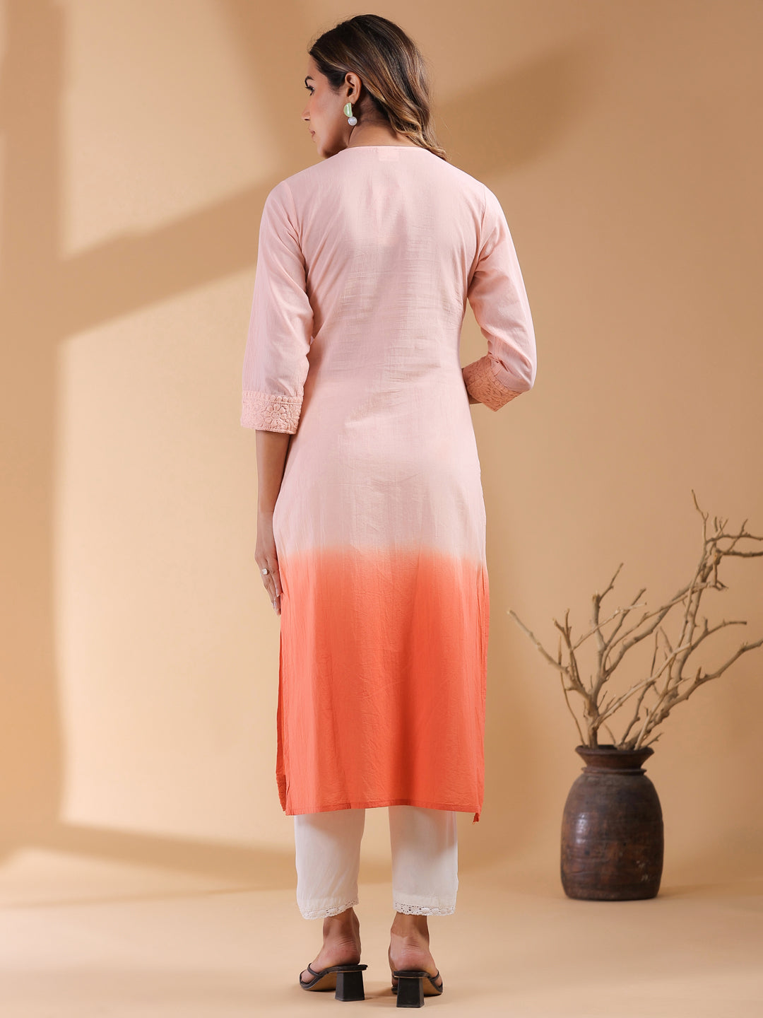 Janasya Bright Cotton Ombre Straight Kurta