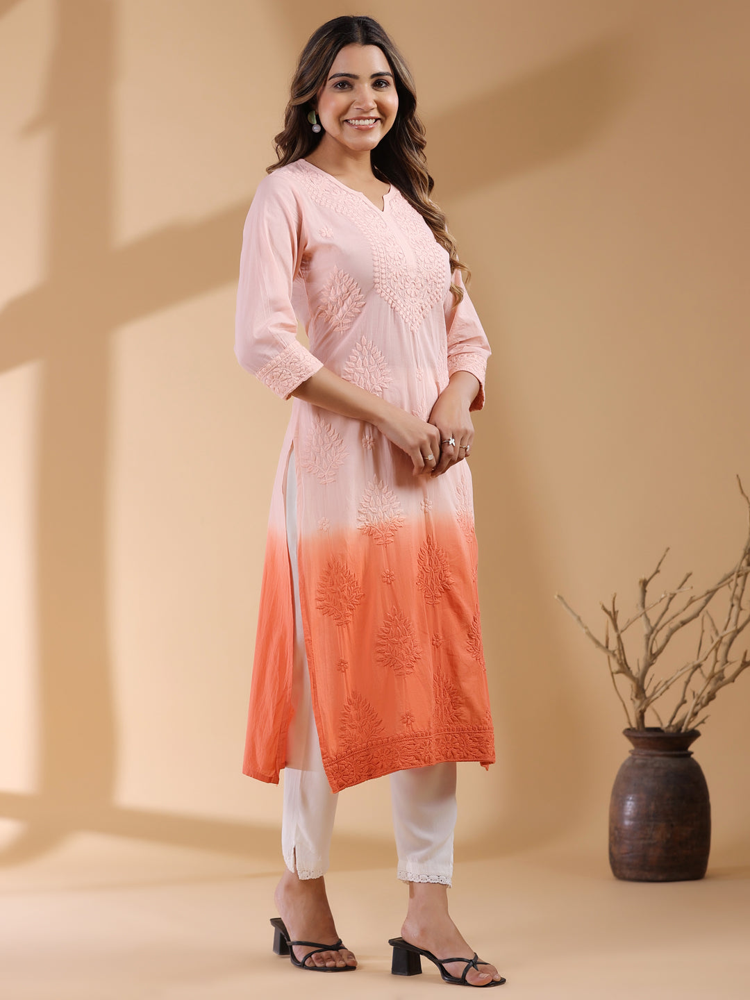 Janasya Bright Cotton Ombre Straight Kurta