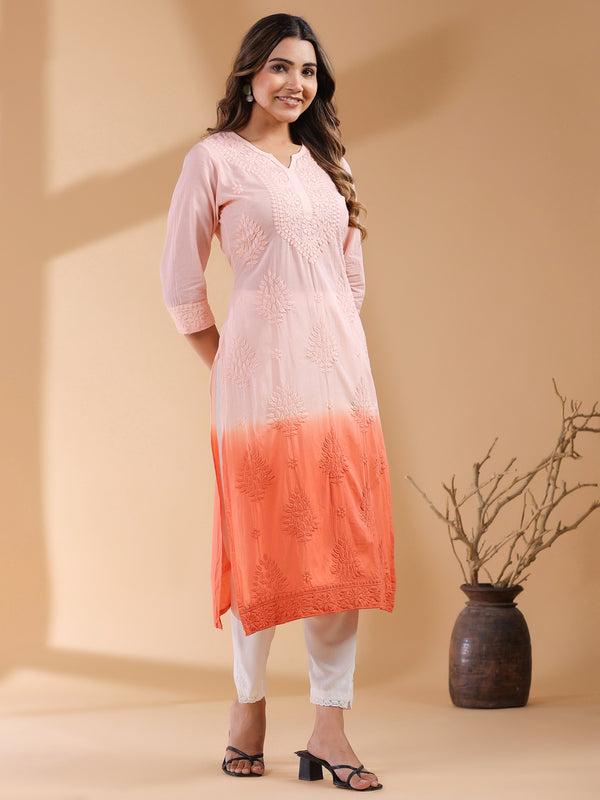 Janasya Bright Cotton Ombre Straight Kurta