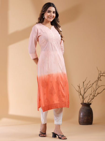 Janasya Bright Cotton Ombre Straight Kurta