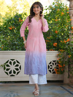 Thumbnail for Janasya Bright Cotton Ombre Straight Kurta