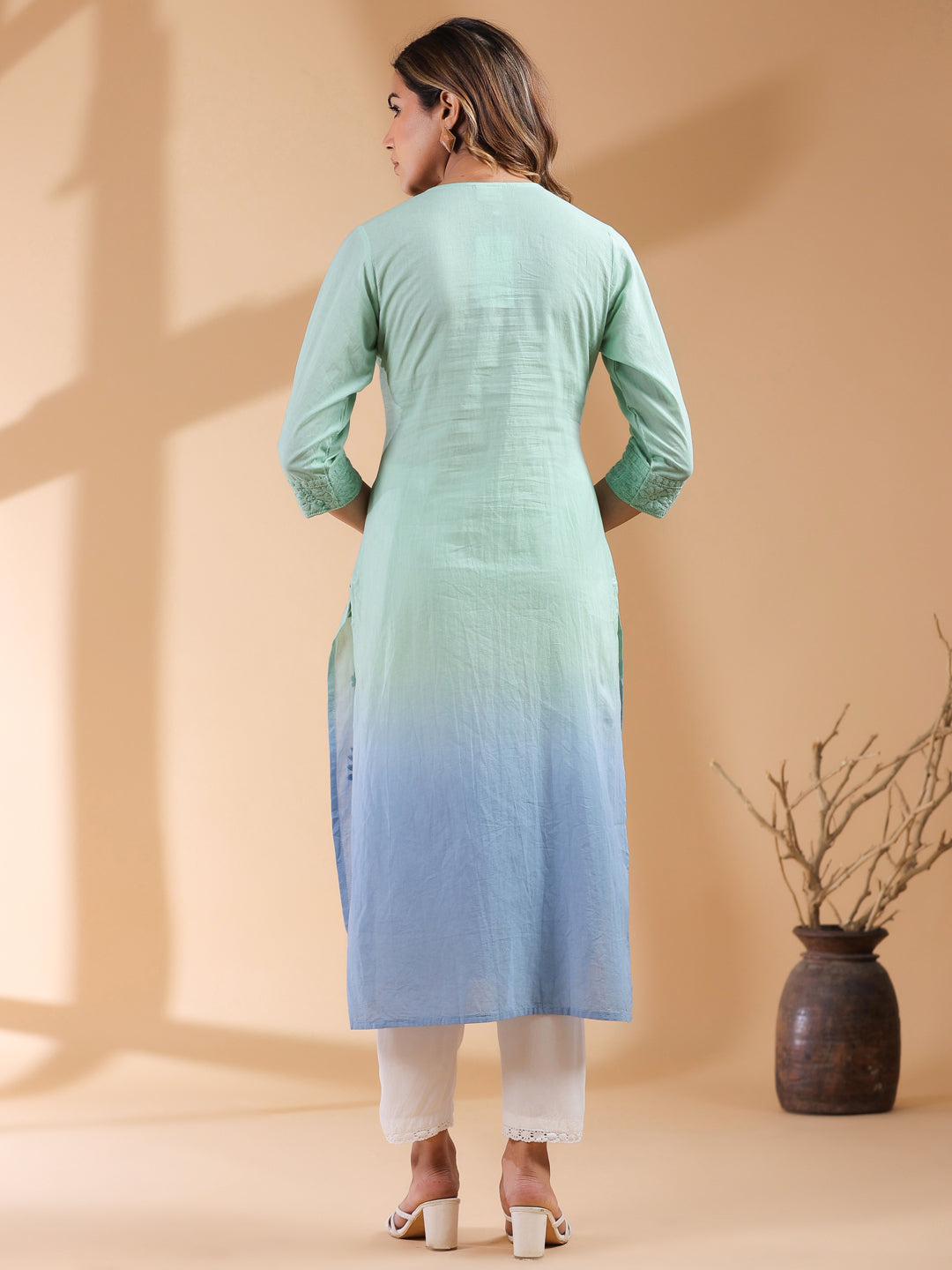 Janasya Bright Cotton Ombre Straight Kurta