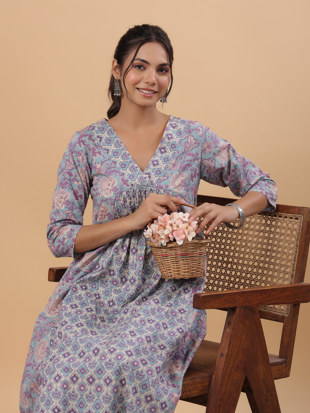 Janasya Light Blue Cambric Floral Set - Distacart