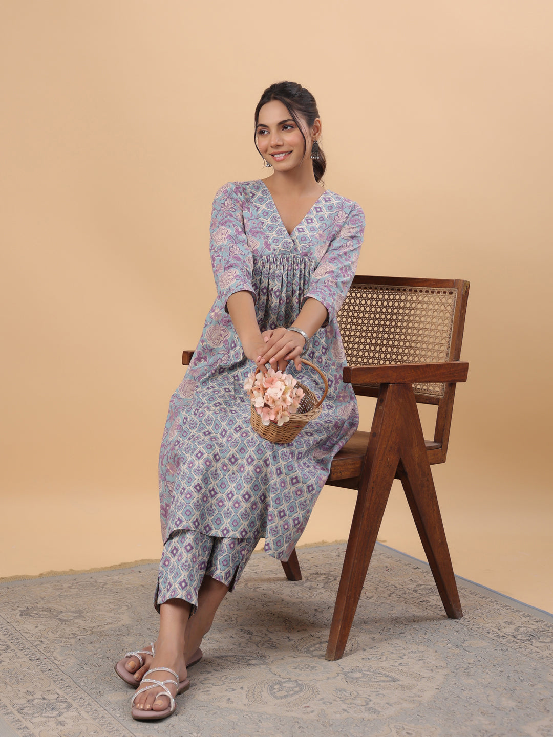 Janasya Light Blue Cambric Floral Set - Distacart