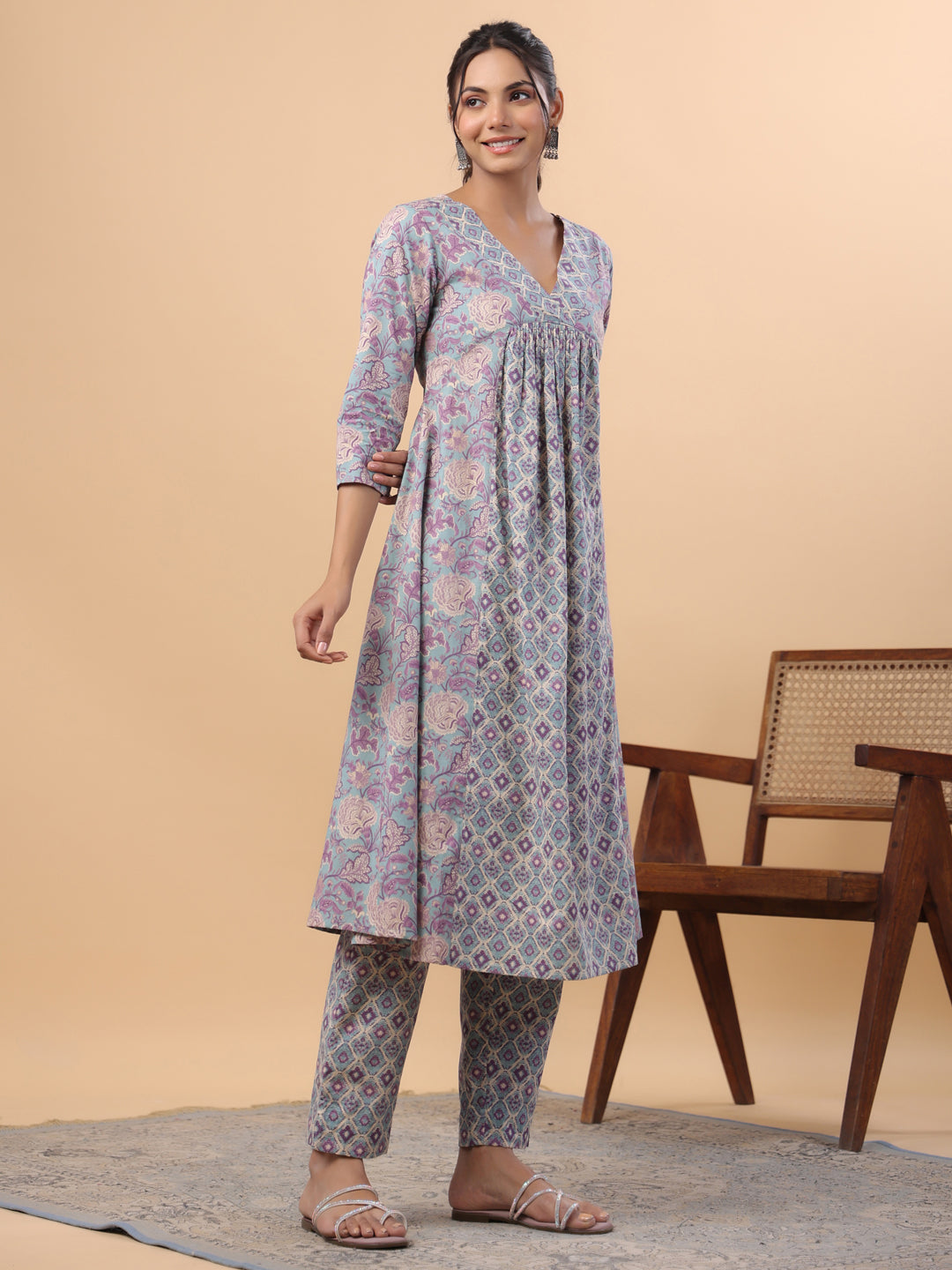 Janasya Light Blue Cambric Floral Set - Distacart