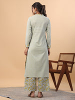 Thumbnail for Janasya Regular Cambric Light Blue Floral Mandarin Collar Set - Distacart