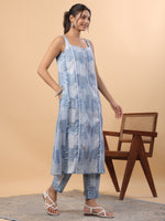 Thumbnail for Janasya A-Line Cambric Blue Ethnic Motifs Sweetheart Neck Set - Distacart