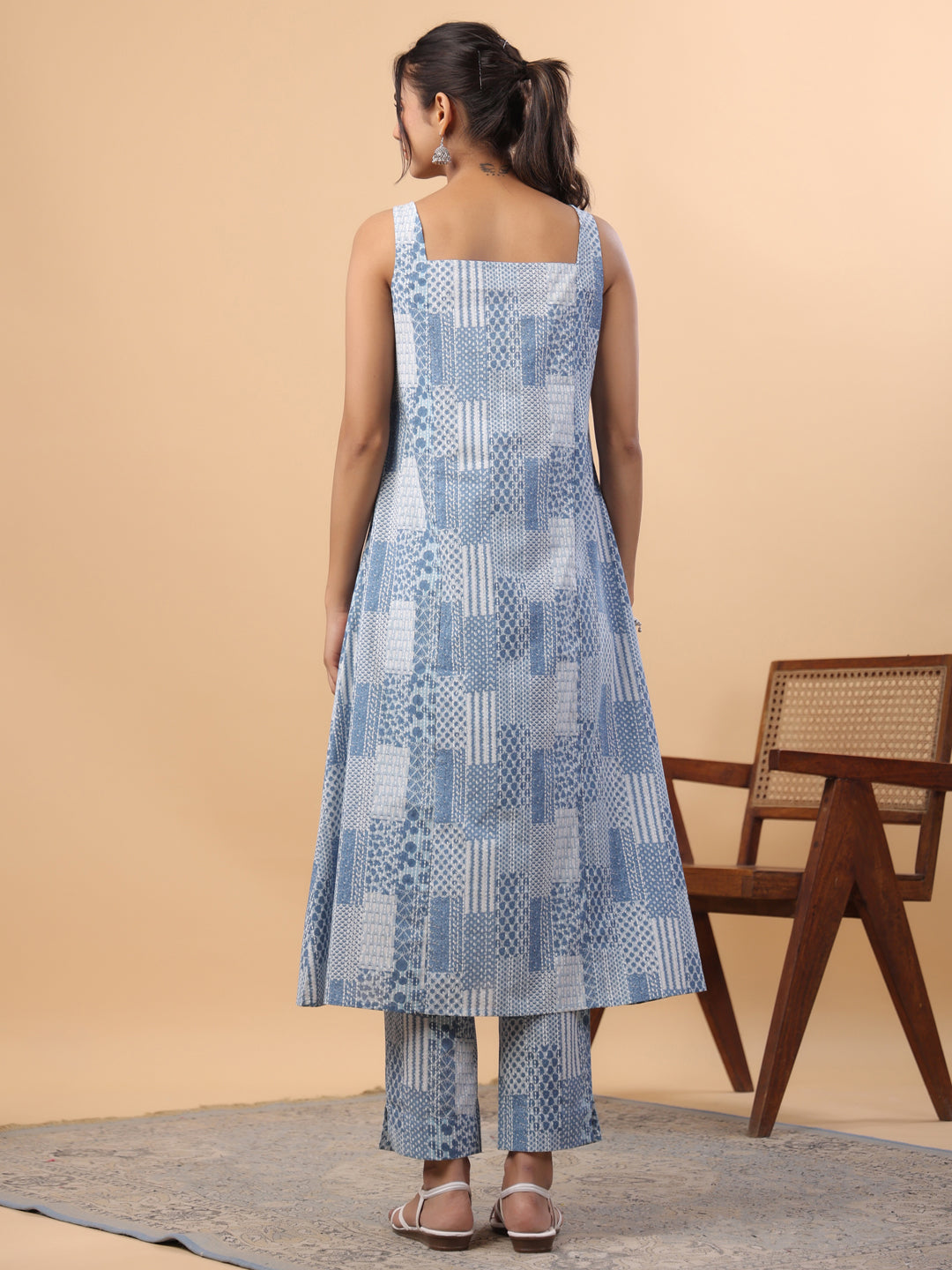 Janasya A-Line Cambric Blue Ethnic Motifs Sweetheart Neck Set - Distacart