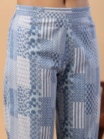 Thumbnail for Janasya A-Line Cambric Blue Ethnic Motifs Sweetheart Neck Set - Distacart