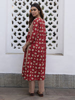 Thumbnail for Janasya A-Line Cambric Red Floral Notch Neck Kurta & Bottom - Distacart