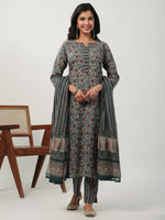 Thumbnail for Janasya Beige Cambric Floral Kurta Set - Distacart