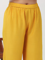 Thumbnail for Janasya A-Line Muslin Yellow Embroidered V-Neck with Band Collar Kurta & Bottom - Distacart