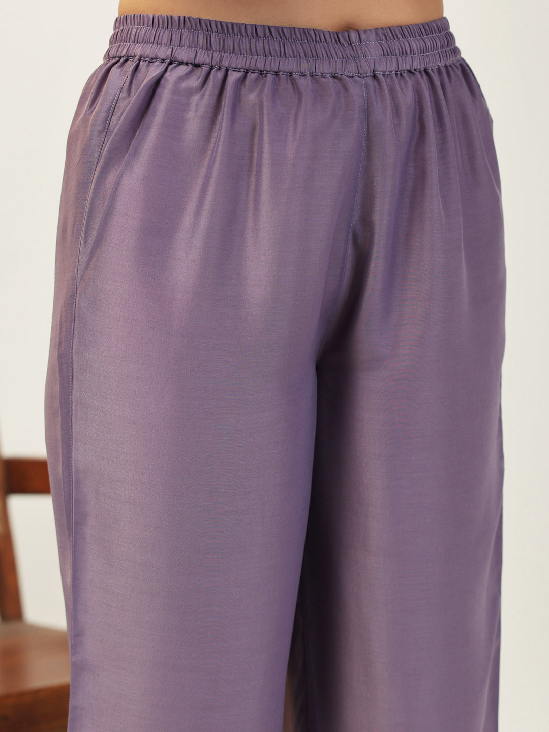 Janasya A-Line Muslin Lavender Solid V-Neck with Band Collar Kurta & Bottom - Distacart