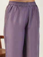 Thumbnail for Janasya A-Line Muslin Lavender Solid V-Neck with Band Collar Kurta & Bottom - Distacart