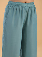 Thumbnail for Janasya Gathering Muslin Sage Yoke Embroidery V-Neck Kurta Set - Distacart