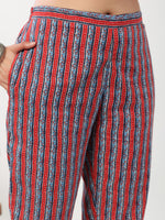 Thumbnail for Janasya Straight Cambric Red Ethnic Motifs V-Neck Set - Distacart