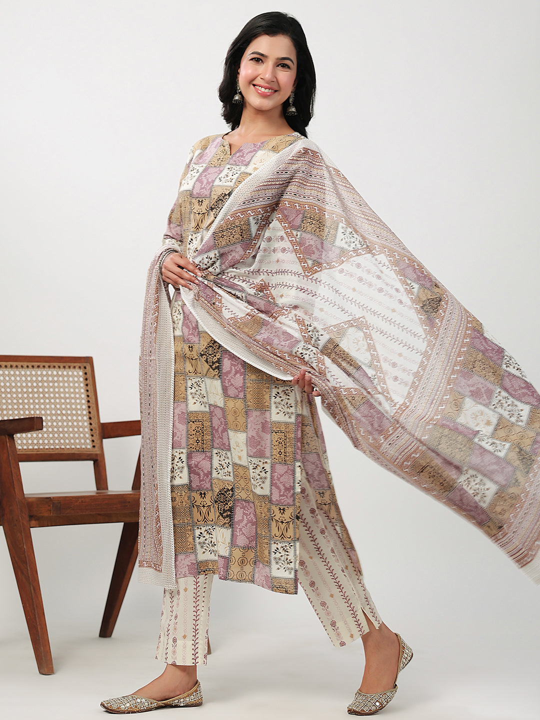 Janasya Regular Cambric Multicolour mix match Notch Neck Set - Distacart