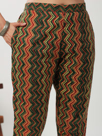 Thumbnail for Janasya Straight Cambric Green Ethnic Motifs Notch Neck Set