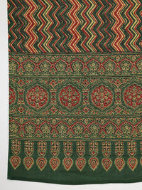 Thumbnail for Janasya Straight Cambric Green Ethnic Motifs Notch Neck Set