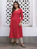 Thumbnail for Janasya Dark Cotton Ethnic Motifs A-Line Kurta Set