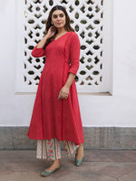 Thumbnail for Janasya Dark Cotton Ethnic Motifs A-Line Kurta Set