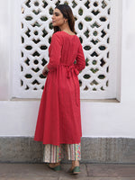 Thumbnail for Janasya Dark Cotton Ethnic Motifs A-Line Kurta Set