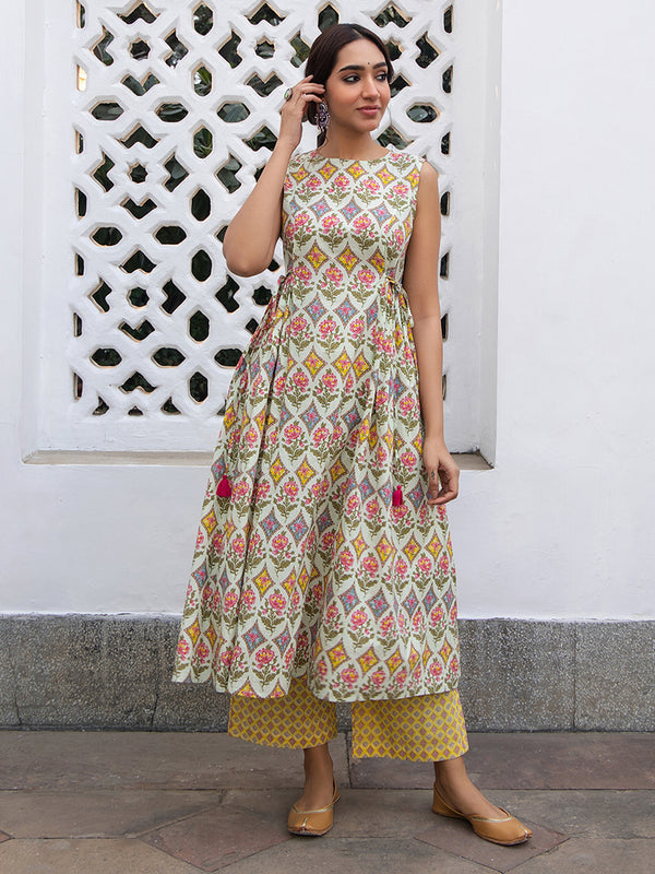 Janasya Light Green Cambric Ethnic Motifs Kurta & Bottom - Distacart