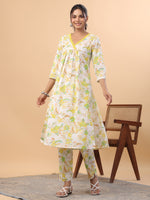 Thumbnail for Janasya A-Line Cambric White Floral V-Neck Set - Distacart
