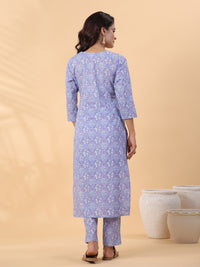 Thumbnail for Janasya Regular Cambric Ice Blue Floral V-Neck Kurta Set
